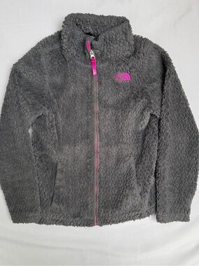 The North Face Dark Gray Sherpa Fleece Jacket with Pink Trim